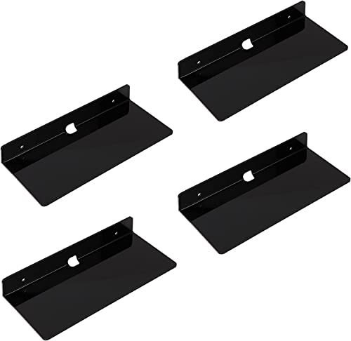 4 PCS Small Acrylic Floating Wall Shelves,9 Inch Adhesive Display Shelf for Nintendo Switch/Smart Speaker/Security Cameras/Action Figures,No Damage Expand Wall Space,Black - color: Black With Adhesive Tape and Screws