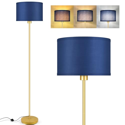 Floor Lamp Blue, Standing Lamp, 58" Tall Floor Lamp with Lampshade, Foot Pedal Switch, Modern Simple Floor Lamps for Living Room/Bedroom/Den/Classroom, Gold Lamp for Boys' Gift(Without Bulb) - color: Gold + Blue