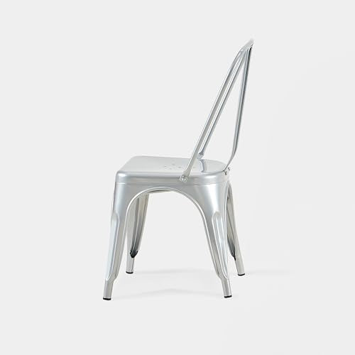 AC Pacific 18 Inch Seat Height Industrial Metal Dining Chairs, Stackable Kitchen or Bar Seat, Durable Modern Design, Versatile Accent Furniture, Set of 2, Silver - color: Silver, size: Set of 2