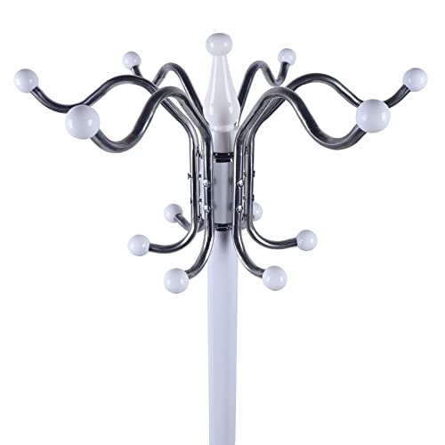 16 Hooks 4 Levels Freestanding Coat Rack, Hat Jacket Stand Hall Tree, Holder Hanger Rack Marble Base for Entryway, Hallway, Hangers for Coats, Jackets, Hats, Bags, Umbrellas (White)