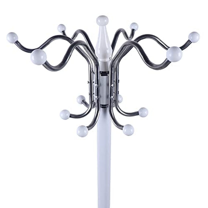 16 Hooks 4 Levels Freestanding Coat Rack, Hat Jacket Stand Hall Tree, Holder Hanger Rack Marble Base for Entryway, Hallway, Hangers for Coats, Jackets, Hats, Bags, Umbrellas (White)