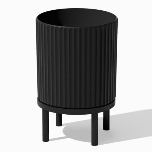 Veradek Demi Series Raised Planter - Round Planter with Stand | Made From a Durable Plastic-Stone Composite & Comes With Wooden Stand. Modern Porch/Patio Décor - color: Black/Black, size: 12 Inch