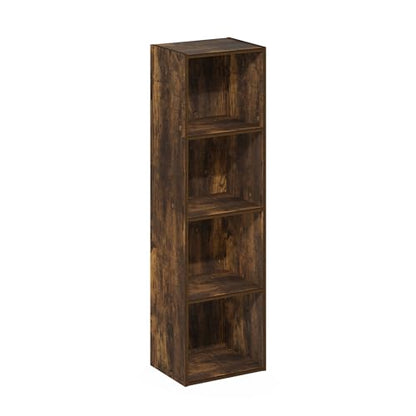 Furinno PASIR Book Shelf, 4-Tier Modern Bookshelf, Open Shelves Bookcase 9 x 12 x 42, Easy Assembly, for Living Room, Bedroom, Home Office, Amber Pine - color: Amber Pine, size: 4-Tier Cube