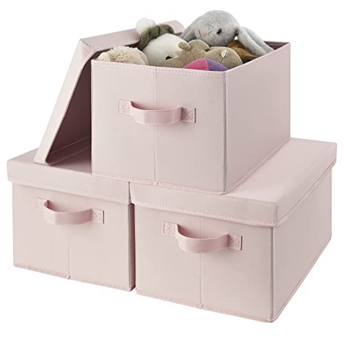 GRANNY SAYS Storage Bins with Lids, Decorative Storage Boxes with Lids | Storage Box with Dust Cover, Handles & Lable, Collapsible, Ideal for Closet Clothes Blanket Toys, Medium, Pink, 3-Pack - color: Pink, size: Medium