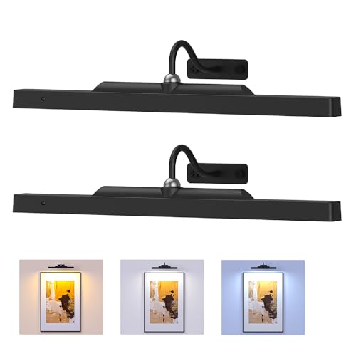 Wireless Dimmable Picture Light Black,5000mAh Rechargeable Battery Operated Art Light for Wall Paintings,16in Remote, 3 Color Temps, 350LM Wall Art Light for Frame, Portrait, Dartboard - color: Black, size: 16 Inch