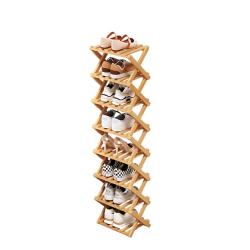 Bamboo Shoe Rack, Portable Folding Storage Rack, No Installation | Eight Layers Of Primary Colors, Free Standing Design, Ideal For Entryway, Closet, Dorm, Small Spaces - size: eight layers of primary colors