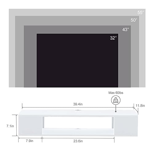 GHC Floating TV Stand, Wall Mounted Entertainment Center and Cabinet Shelf, Media Console for DVD Player, Space-Saving Under TV Shelf for Bedroom, Living Room (White) - color: White