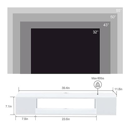 GHC Floating TV Stand, Wall Mounted Entertainment Center and Cabinet Shelf, Media Console for DVD Player, Space-Saving Under TV Shelf for Bedroom, Living Room (White) - color: White