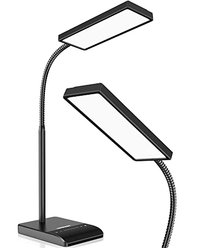 LEPOWER Desk Lamp, 800LM LED for Home Office, True Eye-Caring for Reading | 50 Lighting Modes, 2X Wider Panel, 360° Flexible Gooseneck, Touch Control, 12W Bright Table Lamp for Dorm, Bedroom, Study - color: Black