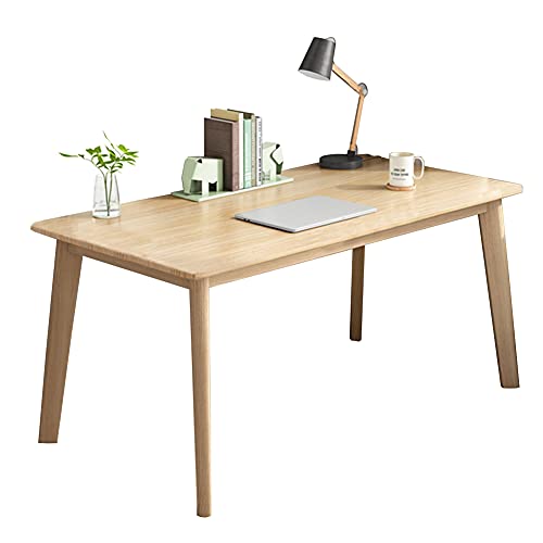 IOTXY Simple Wooden Writing Desk - Modern Minimalist Style PC Laptop Computer Workbench with Solid Wood Legs, 55" W Home Office Work Table for TV Stand Music Video Live Broadcast Workstation, Oak | Nordic Minimalist Style, MDF Tabletop, Solid Wood Legs, H