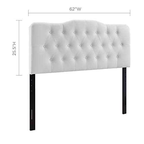Ergode Annabel Button Tufted Faux Leather Upholstered Queen Headboard - Enhance Bedroom Ambiance with Elegant Design - Lightweight & Durable Materials - Visually Stunning Retreat - White