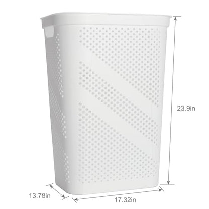 24" Plastic Hinged-Lid Rectangle Laundry Hamper, All Ages, White