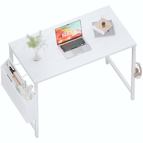 Pamray 32 Inch Computer Desk Small Spaces Desk with Storage Bag for Bedroom Writing and Home Office Work Small Study Desk Table White - color: White, size: 32 Inch
