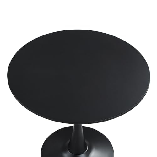 23.4" Tulip Dining Table, Black, Perfect for 2-4 People, Mid-Century Modern Style, Round MDF Top with Sturdy Base for Dining Room, Living Room, Cafe - size: 23.4"