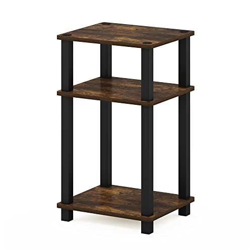 Furinno JUST Night Stnad, 3-Tier Nightstand Open Shelf, Toolless Assembly Bedside Table, End Table, Side Table, with Square Tube, for Living Room, Bedroom, Amber Pine - color: Amber Pine/Black, size: 3-Tier, Square Tubes