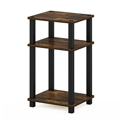 Furinno JUST Night Stnad, 3-Tier Nightstand Open Shelf, Toolless Assembly Bedside Table, End Table, Side Table, with Square Tube, for Living Room, Bedroom, Amber Pine - color: Amber Pine/Black, size: 3-Tier, Square Tubes