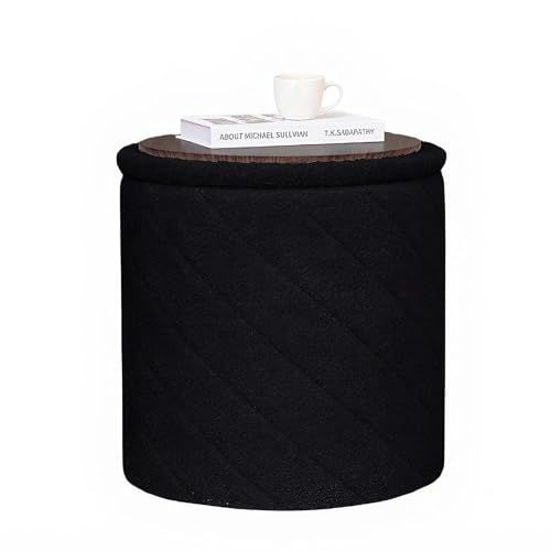 B FSOBEIIALEO Ottoman with Stroage, Boucle Round Storage Ottoman with Tray, Foot Rest Stool for Dorm Room, Living Room Black, 16.93"x16.93"x17.72" - color: Black, size: 16.93x16.93x17.72 inches