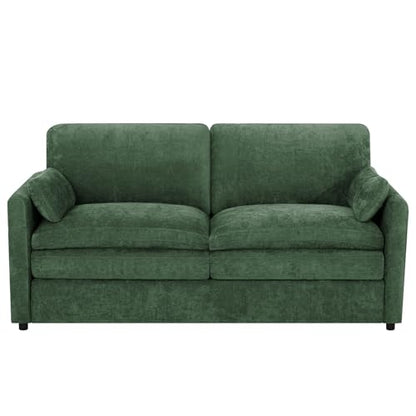 69" Chenille Soft Sofa w/Well-Filled Backrests, Green | Modern Loveseat w/Plump Pillows, 2 Seater Upholstered Couch w/Thick & Comfy Cushions for Living Room, Bedroom - color: Green, size: Loveseat