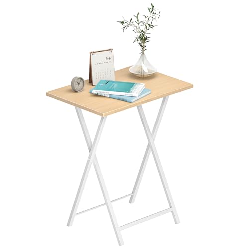 HOOBRO Folding TV Tray Tables, Set of 2 Side Table for Small Space, Industrial Snack Tables for Eating at Couch, Stable Metal Frame, Easy Assembly, Space Saving, Natural and White WN25BZ01 - color: Natural + White