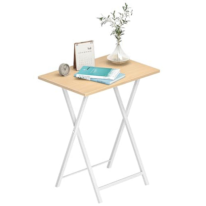 HOOBRO Folding TV Tray Tables, Set of 2 Side Table for Small Space, Industrial Snack Tables for Eating at Couch, Stable Metal Frame, Easy Assembly, Space Saving, Natural and White WN25BZ01 - color: Natural + White