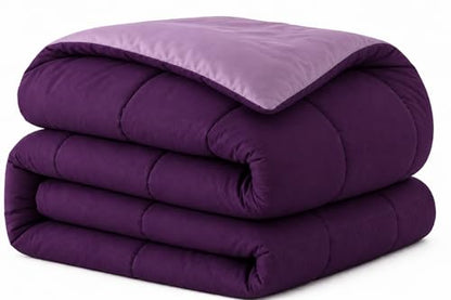 EVOLIVE Microfiber ReversibleComforter Full/Queen (Purple/Lavender) | Soft brushed microfiber with down-alternative fill offers medium-weight warmth, box stitching, and easy machine care - color: Purple/Dusty Lavender, size: Full/Queen