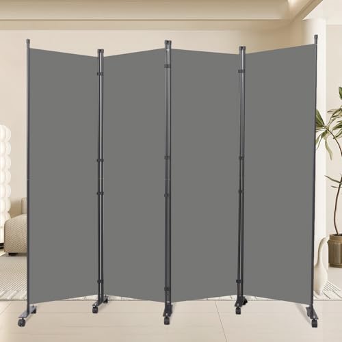 88" W 4 Panel Room Divider, Portable Privacy Screen W/Wheels Freestanding | Sturdy Metal Frame,Lockable Wheels,Freestanding Room Divider Panel,Portable Wall Divider for Room Separation,Grey - color: Grey, size: A-88''W-4 Panel
