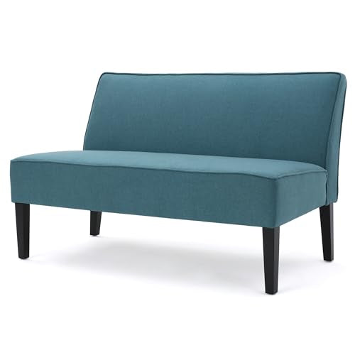 50" Small Loveseat Sofa, Comfy Mini Fabric Sofa Couch for Small Spaces, 2 Seater Armless Sofa with Solid Wood Legs for Living Room, Dorm, Office, Bedroom (Teal) - color: Teal