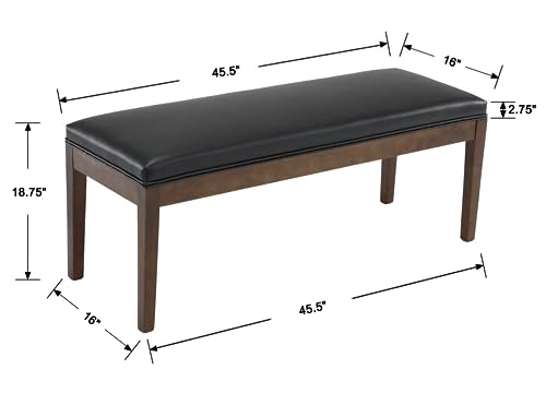 PU Leather Dining Bench Upholstered Entryway Bench Farmhouse Shoe Bench Seat Ottoman for Hallway Living Room Bedroom End of Bed Dining Room Kitchen, 45.5" Long, Black - color: Pu Leather, Black