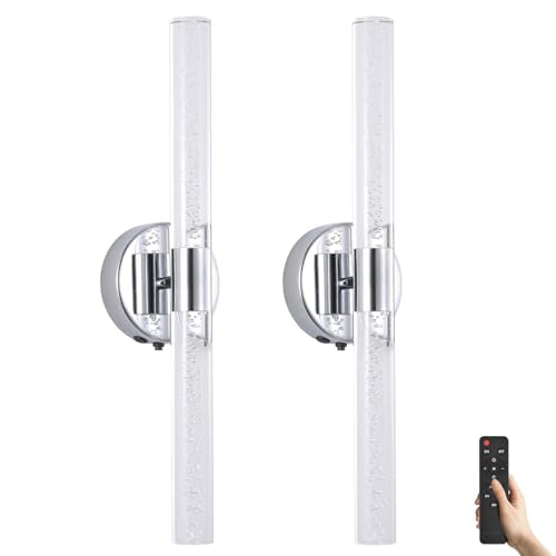 Silver Wall Light LED Battery Operated Wall Sconces(2 Pack), 20-Inch Dimmable Crystal Wall Sconce, Rechargeable Chrome Bubble Wall Lights, Wireless Wall Lamp for Bedroom, Living Room - color: Chrome