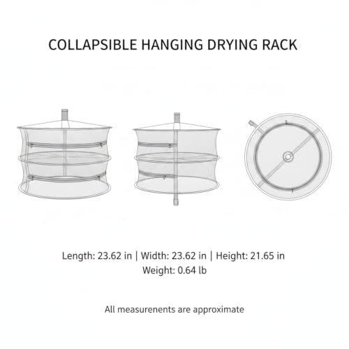 Collapsible Hanging Dryer with Zippered Mesh Layers, Space-Saving Foldable Air Drying Rack for Kitchen, Balcony, and Laundry (Black) - size: 23.62 x 23.62 x 21.65 in