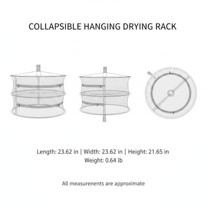 Collapsible Hanging Dryer with Zippered Mesh Layers, Space-Saving Foldable Air Drying Rack for Kitchen, Balcony, and Laundry (Black) - size: 23.62 x 23.62 x 21.65 in