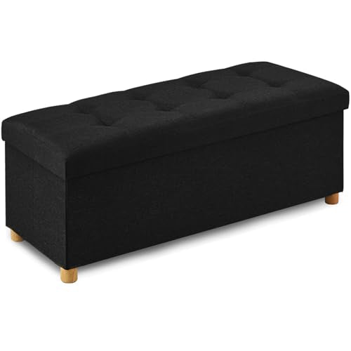 BRIAN & DANY 43 Inches Folding Storage Ottoman Bench, Ottoman with Storage Bench for Bedroom, Living Room, Entryway, Foot Rest with Legs, Black - color: Black, size: 15"D x 43.3"W x 15"H