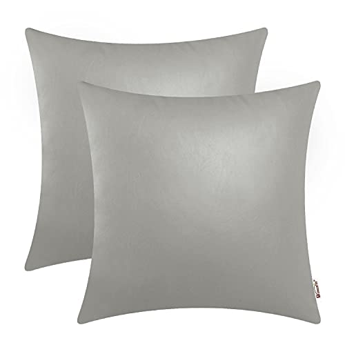 BRAWARM Faux Leather Throw Pillow Covers 16 X 16 Inches - Medium Gray Leather Pilow Covers Pack of 2, Solid Dyed Leather Pillowcases for Couch Bed Sofa Garden Home Decorative - color: Medium Gray, size: 16" x 16" (Pack of 2)