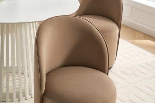 Penau Swivel Dining Chair, Velvet Barrel Seat, Brown | Velvet Upholstery, 360 Degree Swivel, Curved Backrest, Compact Seating For Dining Room And Vanity
