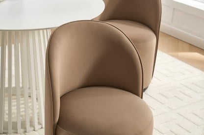 Penau Swivel Dining Chair, Velvet Barrel Seat, Brown | Velvet Upholstery, 360 Degree Swivel, Curved Backrest, Compact Seating For Dining Room And Vanity