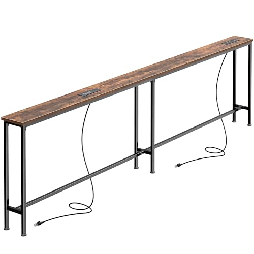 SUPERJARE 86.6 Inch Sofa Table with 2 Power Outlets and USB-C Ports, 5.9 Inch Narrow Console Table with Storage, Long Entryway Hallway Couch Table Behind Sofa, Small Spaces, Living Room, Rustic Brown - color: Rustic Brown, size: 5.9"D x 86.6"W x 29.7"H