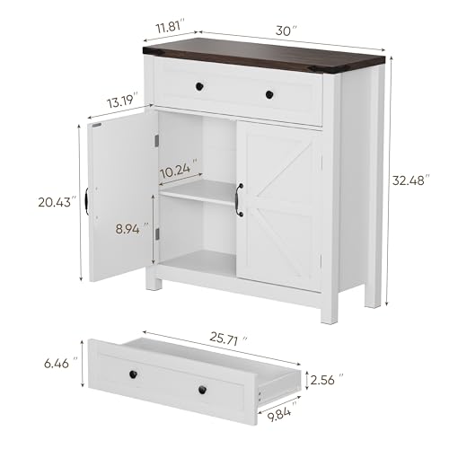Semiocthome Farmhouse Sideboard Buffet Cabinet with Storage and Adjustable Shelf, Accent Table with Barn Door, Storage Cabinet for Kitchen, Dining Room, Bathroom, Entryway - White - color: White