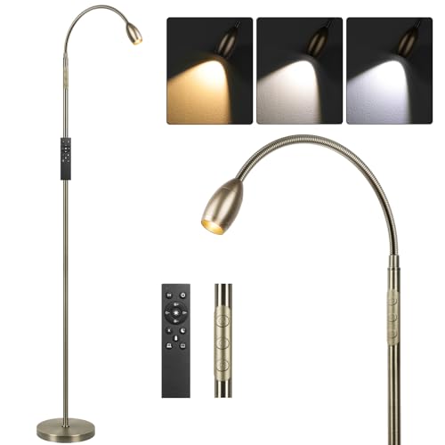 Reading Floor Lamp, 72" LED Dimmable Lamp with Gooseneck,Zoomable Spotlight | Adjustable Color Beam Standing Lamp, Touch & Remote Control, Task Craft, Sewing, Bedroom Living Room, Office, Bronze - color: Bronze