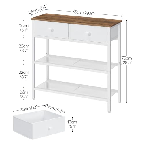 HOOBRO 29.5" Narrow Console Table with 2 Fabric Drawers, Sofa Table, Small Entryway Table with 3-Tier Storage Shelves, Behind Couch Table, for Living Room, Hallway, Walnut and White WH72XG01 - color: Walnut + White