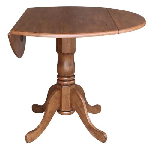 IC INTERNATIONAL CONCEPTS 42" Round Solid Wood Dual Drop Leaf Pedestal Table in Oak Finish - color: Distressed Oak