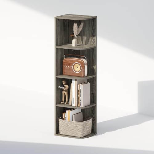 Furinno Reed Corner Shelf, 4-Tier Corner Bookshelf, Book Shelf, Corner Shelves, Storage Rack, for Organization and Storage, Home Office, Living Room, French Oak - color: French Oak, size: 4-Tier Corner
