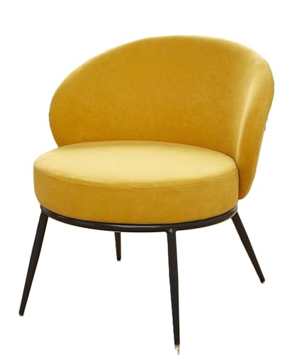 GDFStudio 27" Modern Accent Chair, Comfy Lounge Chair, Velvet Upholstered Chair, Mid Century Modern Armchair with Metal Leg, Solid Wood Frame, Cushion Barrel Side Chair for Living Room Bedroom, Yellow - color: Yellow + Velvet