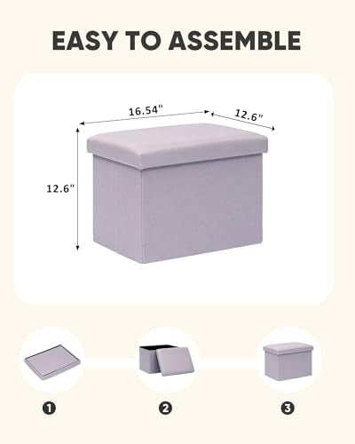 PINPLUS Flat Top Folding Linen Storage Ottoman 16.5", 36L Collapsible Storage Cube with Lid, 250 lbs Load Capacity, Fabric Foot Rest Seat for Living Room, Bedroom, Closet,Light Purple - color: Light Purple