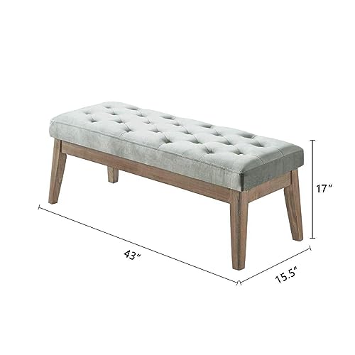 24KF Velvet Upholstered Buttons Tufted Entryway Bench with Solid Wood Leg,Bed Bench Ottoman with Padded Seat,5034-Gray - color: Gray Velvet, size: Tufted Bench with Solid Wooden Base