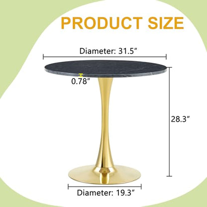 31.5" Round Dining Table, Mid-Century Modern Tulip Table with Thickened Tabletop & Metal Pedestal, Circle Bistro Table for Kitchen, Small Places, Apartments, Cafe - color: Grey Gold, size: 31.5" dining table