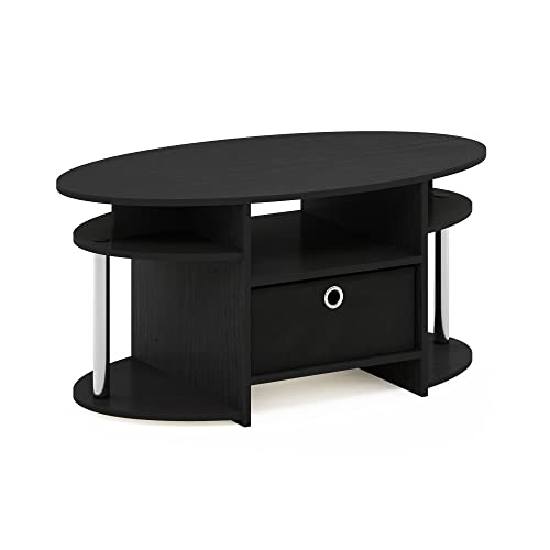 Oval Modern Coffee Table with Side Shelves and Storage Bin, Side Table with Shelf, Coffee Table, for Bedroom, Living Room, Home Office, Americano/Stainless Steel - color: Americano/Stainless Steel/Black