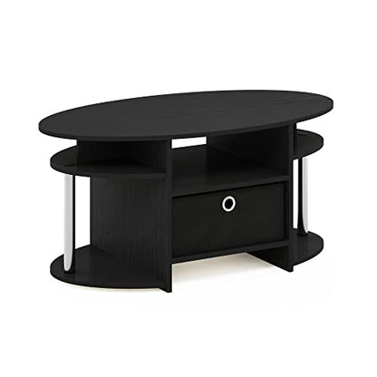 Oval Modern Coffee Table with Side Shelves and Storage Bin, Side Table with Shelf, Coffee Table, for Bedroom, Living Room, Home Office, Americano/Stainless Steel - color: Americano/Stainless Steel/Black