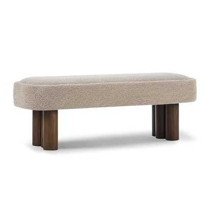 Christopher Knight Home Damas Boucle Upholstered Dining Bench, Wooden Entryway Bench, Long Sofa Footstool for Living Room, Bedroom End of Bed Bench, Khaki+Walnut