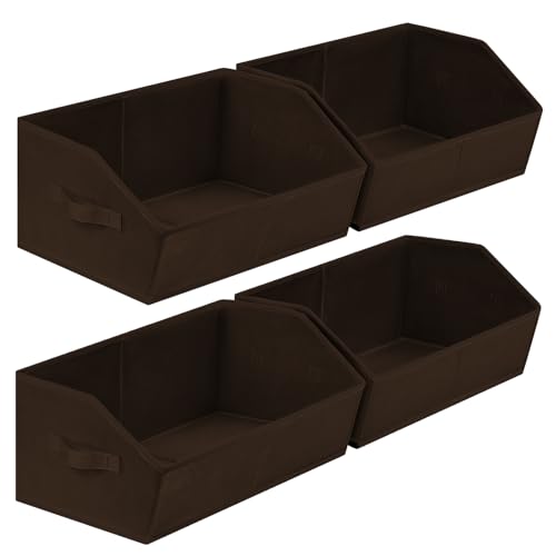 Closet Baskets for Shelves Trapezoid - Decorative Storage Baskets with Handle, Closet Bins for Organization, Shelf Storage Bins for Clothes, Books, Home, Office, 4 Pack, Brown - color: Brown, size: Large -4 Pack
