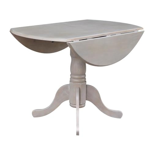 IC International Concepts, 42" Round Dual Drop Leaf Pedestal Dining Table, Solid Real Wood, Sturdy Parawood, Dimensions 42"D x 42"W x 29.5"H, 20mm thickness, 40lbs Weight Capacity, Washed Gray Taupe - color: Washed Gray Taupe